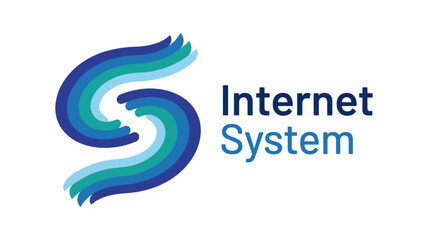 An innovative logo representing an Internet system with fluid, intertwining shapes, suggesting connectivity, interaction, and the dynamic nature of digital communications today.