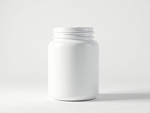 A simple white jar with a lid sitting on a table, great for use in kitchen or office scenes