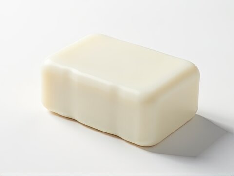 A single soap bar sits on a clean and white surface, perfect for use in product photography or advertising