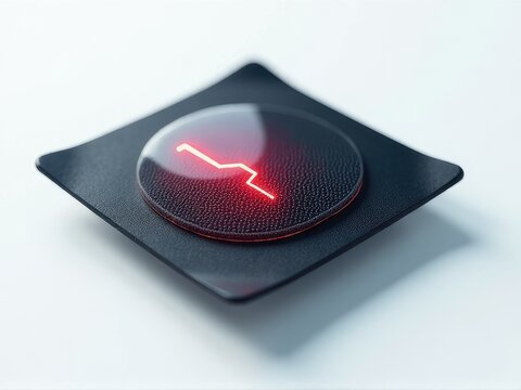 Close-up shot of a button with a red light, often used as an indicator or warning sign
