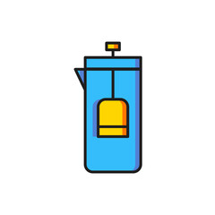 Color French press icon isolated on white background. Flat filled outline style with shadow. Vector