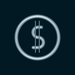 Obraz premium Line Coin money with dollar symbol icon isolated on black background. Banking currency sign. Cash symbol. Flat filled outline style with shadow. Vector