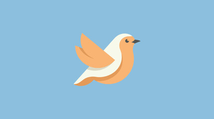 This image features a stylized bird with a soft, rounded shape and warm colors, evoking a sense of joy and freedom in a serene, light blue atmosphere.
