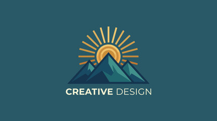 A striking logo that combines mountains and a rising sun to symbolize creativity and inspiration, suitable for design firms or outdoor brands celebrating nature's beauty. © James