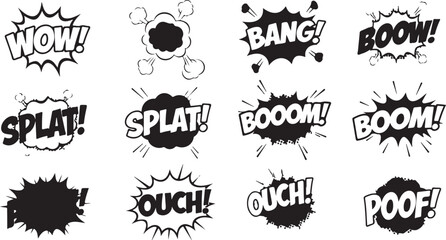 Set of 12 comic book explosion sound effect icons vector © Ripon islam rana