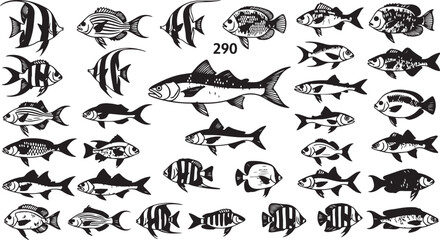 Fototapeta premium Set of 290 fish icons vector