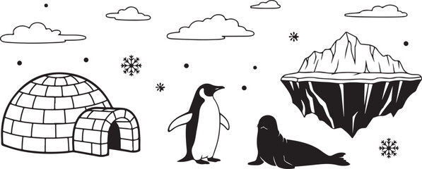 Set of 3 Arctic animal and landscape icons vector © Ripon islam rana