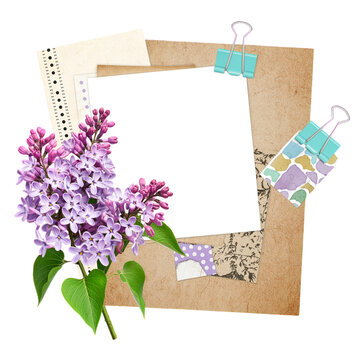 Spring scrapbook kit with purple lilac flowers and decorative paper green