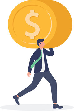 Businessman Carrying Heavy Financial Wealth Coin