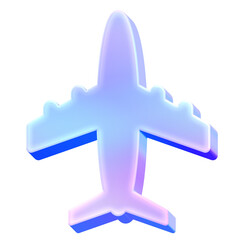 Obraz premium 3D Glossy Y2K Holographic Airplane Icon - Gradient Pastel Flight Travel Jet