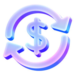 Obraz premium 3D Glossy Y2K Holographic Dollar Sync Icon - Gradient Pastel Money Exchange Refund