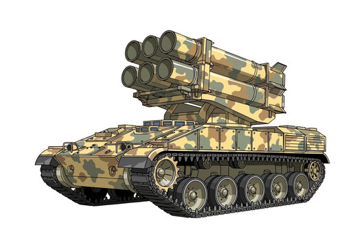 Military Tank with Missile Launcher System.