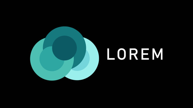 A modern logo design featuring overlapping circular shapes in varying shades of turquoise and a strong, bold font representing the brand name 'LOREM' effectively.