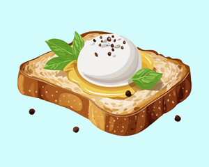 Square toast topped with white cream and black berry for simple sweet snack and delicious dessert option for cafes - Vector Illustration © powdesign