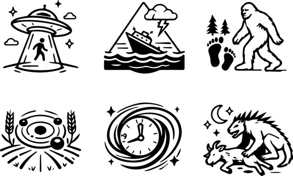 Mysteries paranormal conspiracy myth symbols icons