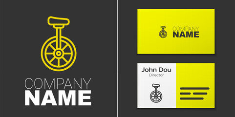 Logotype line Unicycle or one wheel bicycle icon isolated on grey background. Monowheel bicycle. Logo design template element. Vector © Iryna