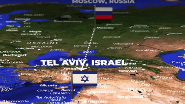 Flight From Moscow RUSSIA to Tel Aviv Israel with flag pins