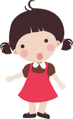 Cute Cartoon Little Girl in Red Pinafore Dress with Pigtails &mdash; Surprised Adorable Standing Child Character Illustration on Transparent Background