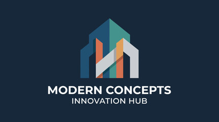 Fototapeta premium The logo displays a stylized building structure with dynamic colors, symbolizing innovation, creativity, and modern solutions ideal for technology-focused enterprises.