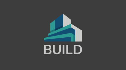 Fototapeta premium This image showcases a modern abstract building design with geometric shapes and vibrant colors, representing innovation and creativity in architecture and construction.