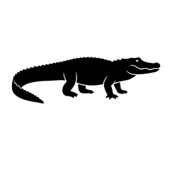Alligator Silhouette Icon, Reptile Animal, Wild Nature Symbol, Black and White Vector