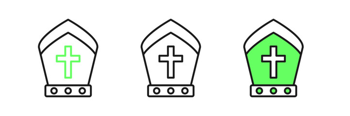 Set line Pope hat icon isolated on white background. Christian hat sign. Vector