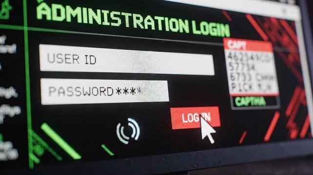 Hacker cracking administration login password on computer screen