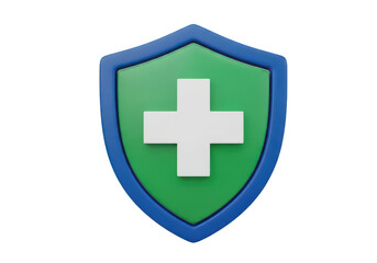 Obraz premium Green shield with white cross symbol isolated on transparent background
