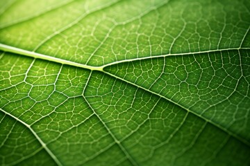 Green leaf macro focusing on the detailed network of veins and plant structure