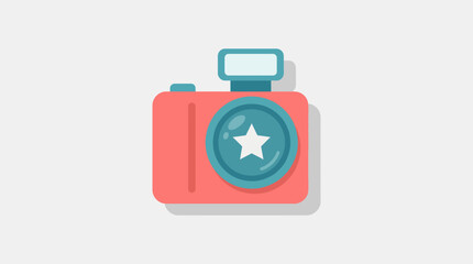 Obraz premium A vibrant, stylized camera illustration featuring a prominent star logo, ideal for photography enthusiasts and digital art lovers seeking modern visuals.