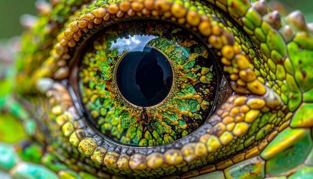 Close-up reptile eye with vivid scales