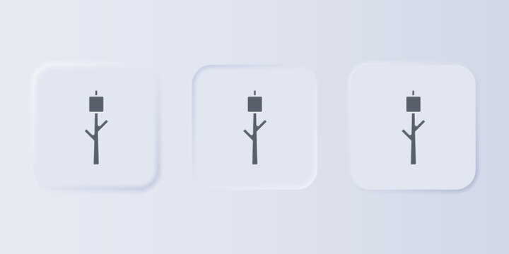 Grey Marshmallow on stick icon isolated on grey background. Set icons in square buttons. Vector