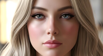 Fototapeta premium Close-up portrait of woman with blonde hair and blue eyes