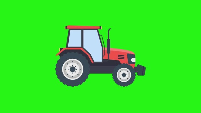 Farm tractor vector icon animation isolated on green screen background for agriculture visuals