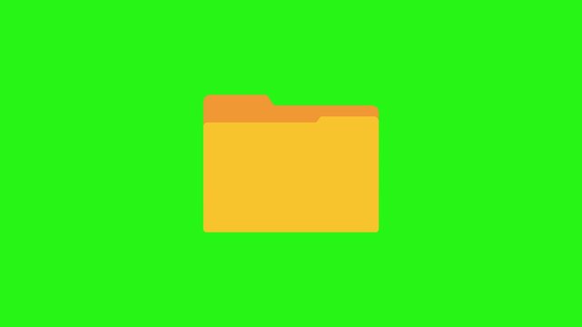 Flat folder icon animation isolated on green background for office and data storage visuals