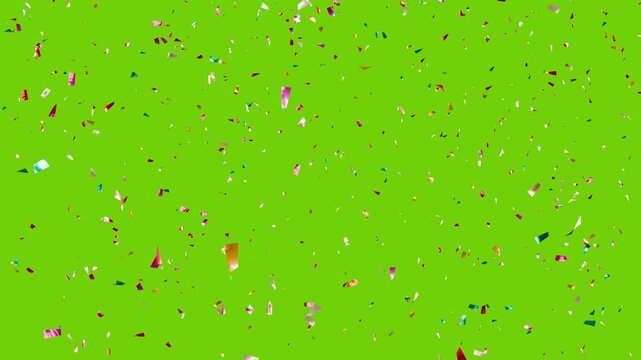 3D confetti falling down on green screen background. Celebration Party Burst Effect. Confetti Particles failing with luma Matte Channel. 4k stock video.