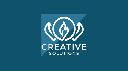 A modern logo featuring a flame encircled by dynamic elements, representing innovation and creativity in problem-solving for various industries. © Xiaoling