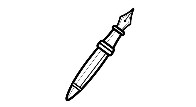 Elegant Fountain Pen Drawing, Classic Writing Instrument Icon, Vintage Stationery