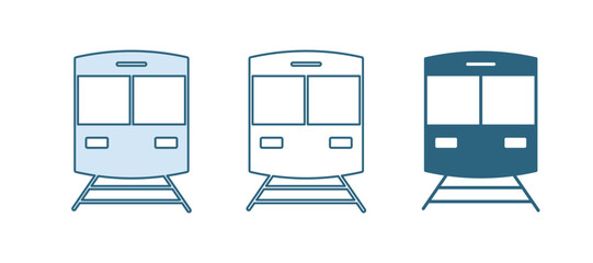 Blue Train and railway icon isolated on white background. Public transportation symbol. Subway train transport. Metro underground. Vector © Vadim