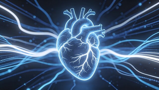 Human heart with glowing lines