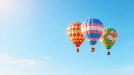Naklejka premium Three colorful hot air balloons in sky
