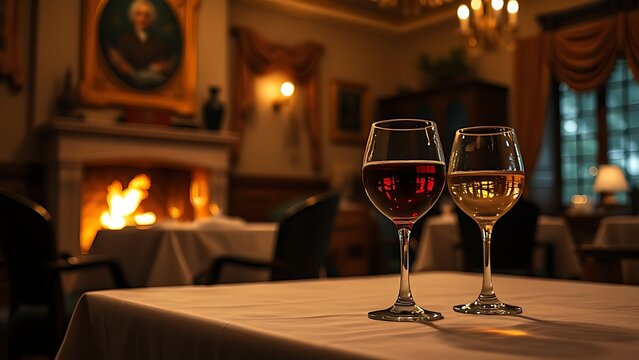 epilogue. A cozy dining room with a fireplace and a glass on the table. real-estate listings, architecture portfolios, designed for real-estate listing and luxury residence showcases.