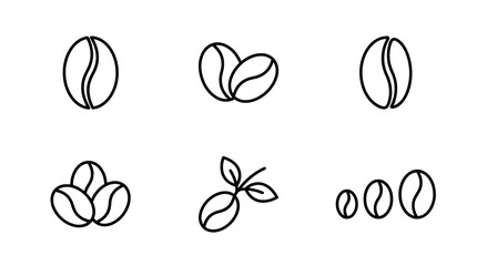 collection of coffee beans, minimal thin icon vector set , white background , PNG and SVG isolate