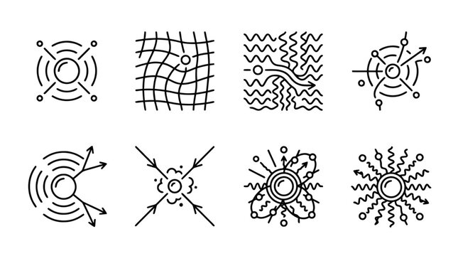 collection of higgs boson particle, minimal thin icon vector set , white background , PNG and SVG isolate