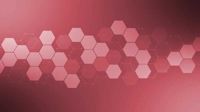 Hexagon technology background animation, Abstract hexagon pattern forming a horizontal wave across a dark gradient background