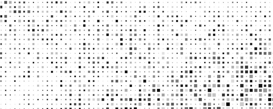 Abstract geometric background with squares. Grey pixels on white with empty space. Digital business backdrop. Vector illustration