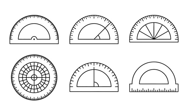 collection of protractor, minimal thin icon vector set , white background , PNG and SVG isolate