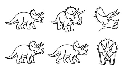 Fototapeta premium collection of triceratops, minimal thin icon vector set , white background , PNG and SVG isolate