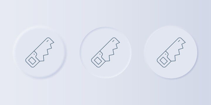 Grey Hand saw icon isolated on grey background. Set icons in square buttons. Vector