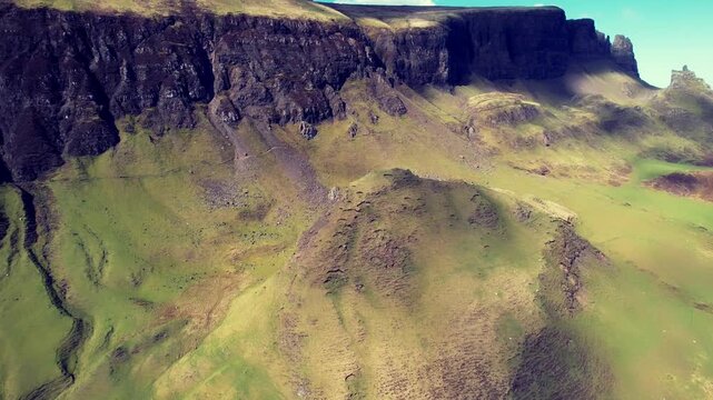 A spectacular landscape on the Isle of Skye, Scotland, known as the Quiraing. 